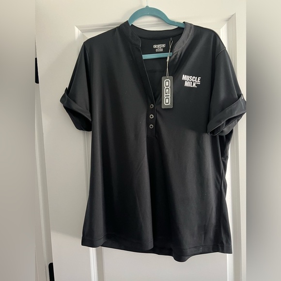 NWT Ogio Shirt Womens Size XL Top Black Short Sleeve Henley Muscle Milk - Picture 1 of 2